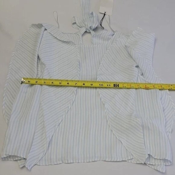 Zara TRF Junior Women's Size M Bust 34 Light Blue & White Stripes With Ruffles - Picture 6 of 9